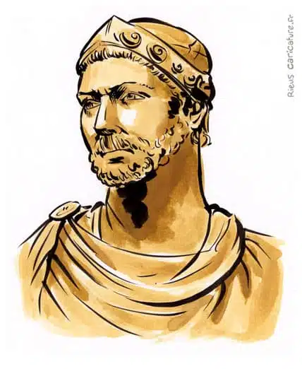 Portrait aquarelle sépia de Hannibal Barca — Général carthaginois — 247–183 av. J.-C. · Sébastien Rieu