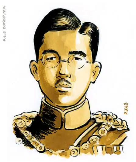 Portrait aquarelle sépia de Hirohito — Empereur — 1901–1989 · Sébastien Rieu