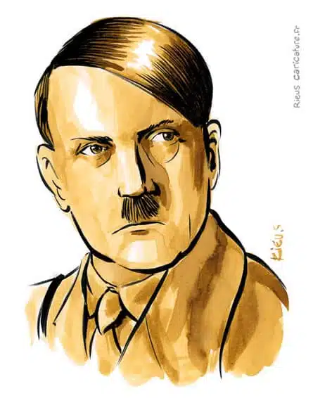Portrait aquarelle sépia de Adolf Hitler — Dictateur — 1889–1945 · Sébastien Rieu