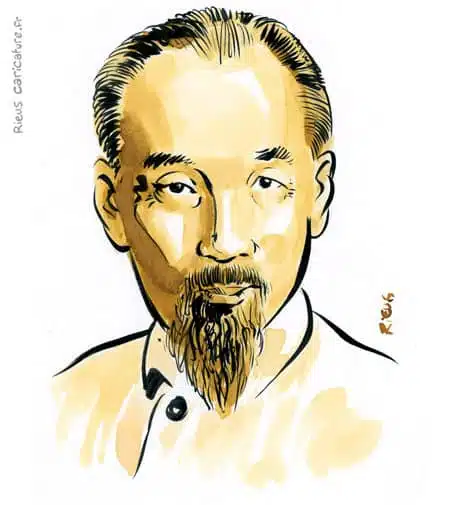 Portrait aquarelle sépia de Hô Chi Minh — Président — 1890–1969 · Sébastien Rieu