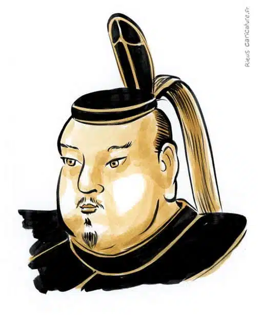 Portrait aquarelle sépia de Tokugawa Iemitsu — Shogun — 1604–1651 · Sébastien Rieu