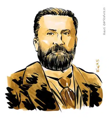 Portrait aquarelle sépia de Jean Jaurès — Homme politique — 1859–1914 · Sébastien Rieu