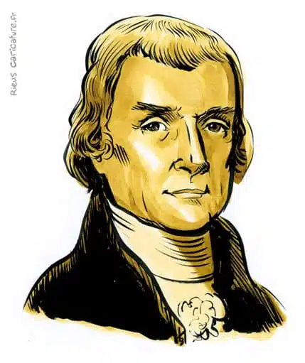 Portrait aquarelle sépia de Thomas Jefferson — 3e Président — 1743–1826 · Sébastien Rieu