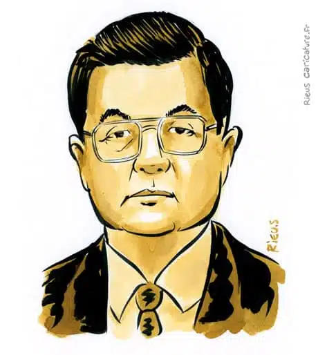 Portrait aquarelle sépia de Hu Jintao — Président — 1942– · Sébastien Rieu