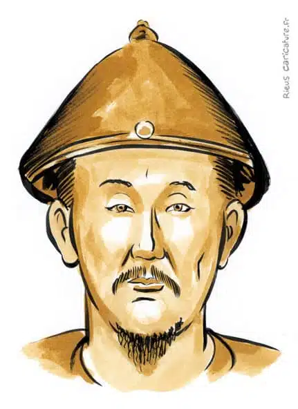 Portrait aquarelle sépia de Kangxi — Empereur Qing — 1654–1722 · Sébastien Rieu