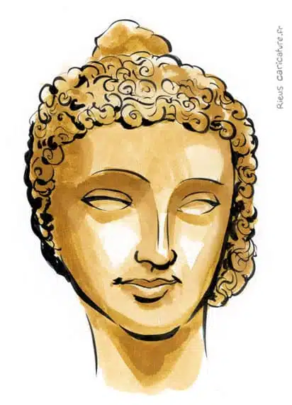 Portrait aquarelle sépia de Kanishka — Roi Kushan — Ier-IIe s. · Sébastien Rieu