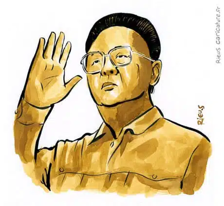Portrait aquarelle sépia de Kim Il-sung — Président — 1912–1994 · Sébastien Rieu