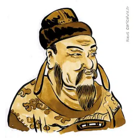 Portrait aquarelle sépia de Liu Bang — Fondateur des Han — 256–195 av. J.-C. · Sébastien Rieu