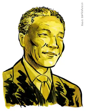Portrait aquarelle sépia de Nelson Mandela — Président d'Afrique du Sud — 1918–2013 · Sébastien Rieu
