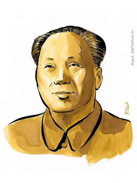 Portrait aquarelle sépia de Mao Zedong — Président — 1893–1976 · Sébastien Rieu