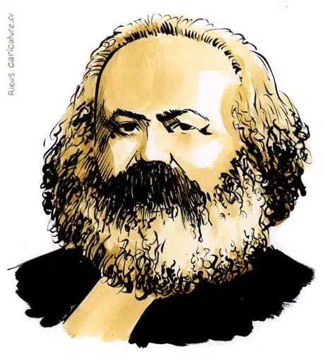 Portrait aquarelle sépia de Karl Marx — Philosophe — 1818–1883 · Sébastien Rieu