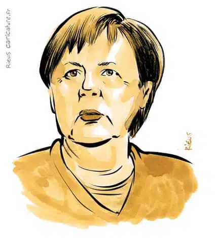 Portrait aquarelle sépia de Angela Merkel — Chancelière — 1954– · Sébastien Rieu