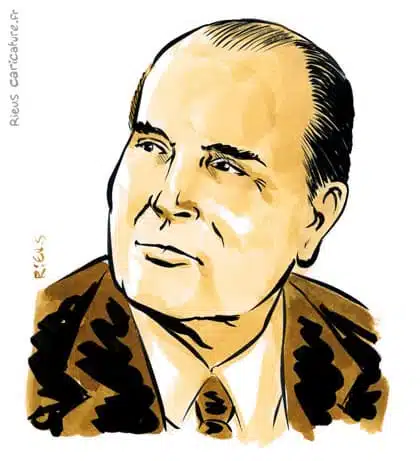 Portrait aquarelle sépia de François Mitterrand — Président — 1916–1996 · Sébastien Rieu