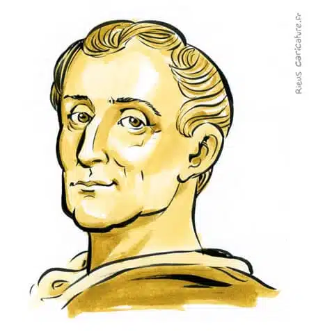 Portrait aquarelle sépia de Montesquieu — Philosophe — 1689–1755 · Sébastien Rieu