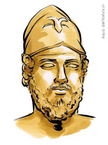 Portrait aquarelle sépia de Périclès — Stratège — ~495–429 av. J.-C. · Sébastien Rieu