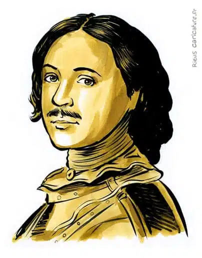 Portrait aquarelle sépia de Pierre le Grand — Tsar — 1672–1725 · Sébastien Rieu