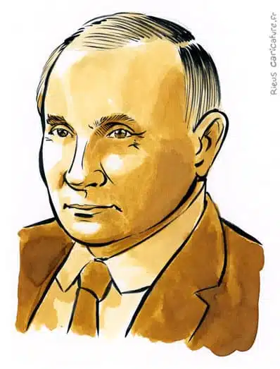 Portrait aquarelle sépia de Vladimir Poutine — Président — 1952– · Sébastien Rieu