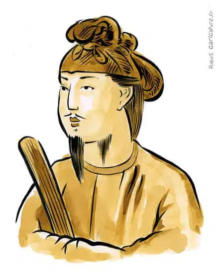 Portrait aquarelle sépia de Prince Shōtoku — Régent — 574–622 · Sébastien Rieu