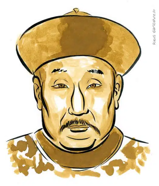 Portrait aquarelle sépia de Qianlong — Empereur Qing — 1711–1799 · Sébastien Rieu