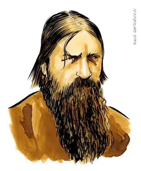 Portrait aquarelle sépia de Raspoutine — Mystique — 1869–1916 · Sébastien Rieu
