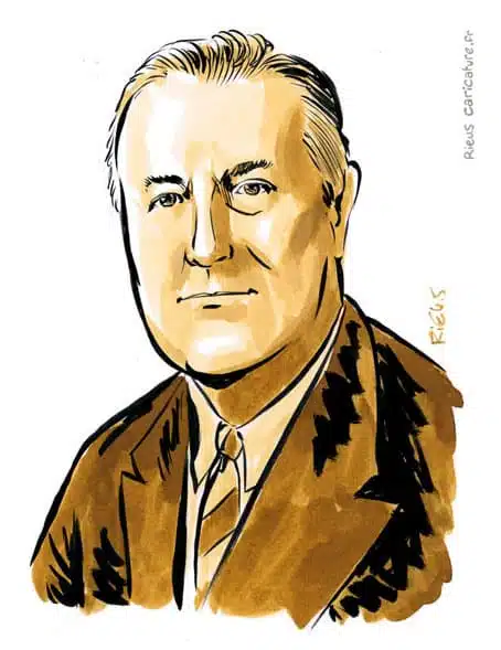 Portrait aquarelle sépia de Franklin Roosevelt — 32e Président — 1882–1945 · Sébastien Rieu