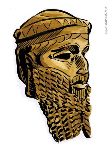 Portrait aquarelle sépia de Sargon d'Akkad — 1er Empire — ~2334–2279 av. J.-C. · Sébastien Rieu