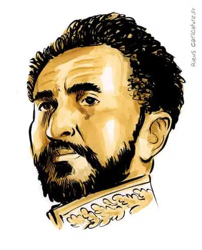 Portrait aquarelle sépia de Hailé Sélassié — Empereur — 1892–1975 · Sébastien Rieu