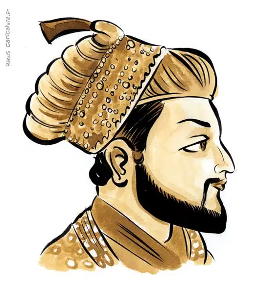 Portrait aquarelle sépia de Shah Jahan — Empereur moghol — 1592–1666 · Sébastien Rieu