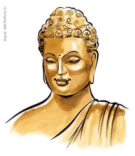 Portrait aquarelle sépia de Siddhartha Gautama — Bouddha — ~563–483 av. J.-C. · Sébastien Rieu