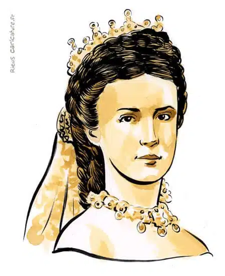Portrait aquarelle sépia de Sissi — Impératrice — 1837–1898 · Sébastien Rieu