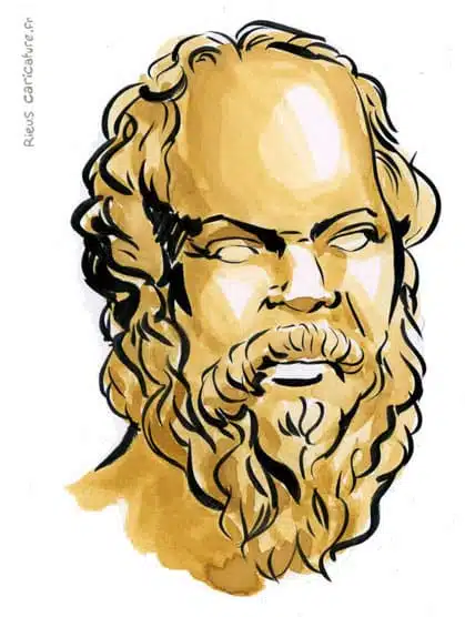 Portrait aquarelle sépia de Socrate — Philosophe — 470–399 av. J.-C. · Sébastien Rieu