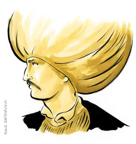 Portrait aquarelle sépia de Soliman le Magnifique — Sultan ottoman — 1494–1566 · Sébastien Rieu