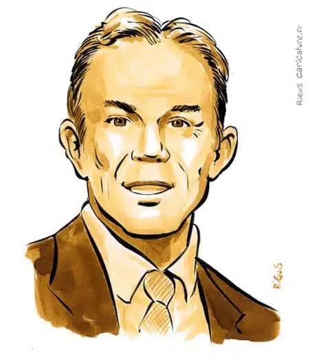 Portrait aquarelle sépia de Tony Blair — Premier ministre — 1953– · Sébastien Rieu
