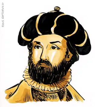 Portrait aquarelle sépia de Vasco de Gama — Navigateur — ~1469–1524 · Sébastien Rieu