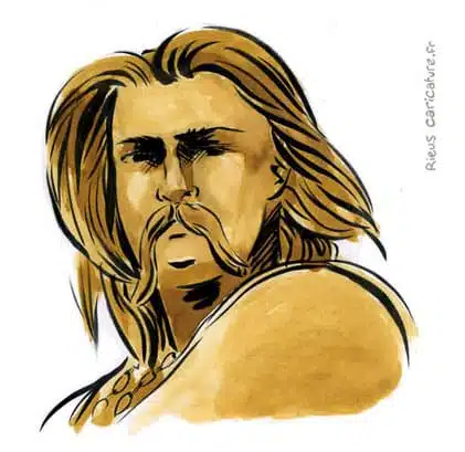 Portrait aquarelle sépia de Vercingétorix — Chef arverne — ~82–46 av. J.-C. · Sébastien Rieu