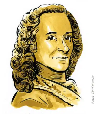 Portrait aquarelle sépia de Voltaire — Philosophe — 1694–1778 · Sébastien Rieu