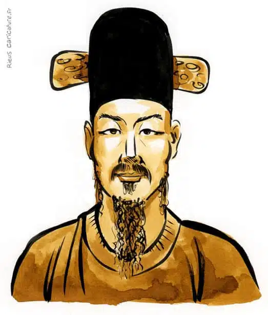 Portrait aquarelle sépia de Yi Sun-sin — Amiral — 1545–1598 · Sébastien Rieu