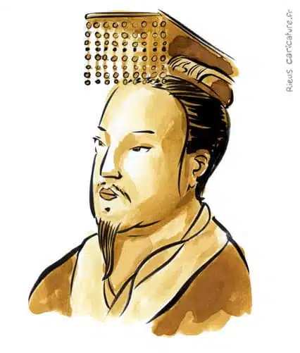 Portrait aquarelle sépia de Yu le Grand — Fondateur dyn. Xia — ~2200 av. J.-C. · Sébastien Rieu