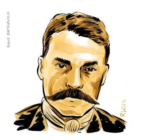 Portrait aquarelle sépia de Emiliano Zapata — Révolutionnaire — 1879–1919 · Sébastien Rieu