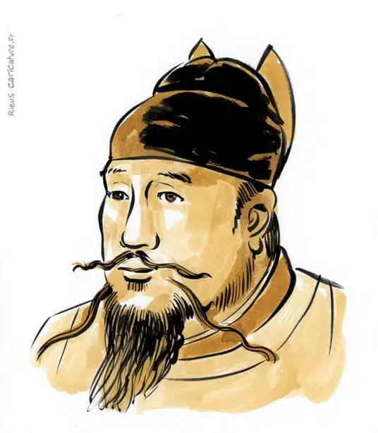 Portrait aquarelle sépia de Zheng He — Amiral explorateur — 1371–1433 · Sébastien Rieu